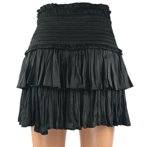 Reset La Brea Black Smocked Pull On Ruffle Tiered High Waist Mini Skirt Size S - Picture 3 of 4